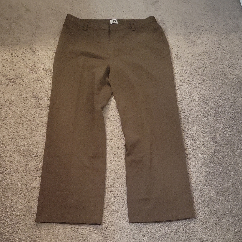 Brown Straight Leg Cropped Pants with Flat Front Waistband